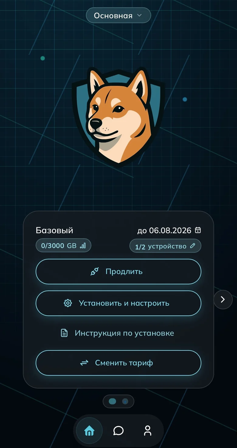 Главный экран кабинета с карточкой подписки